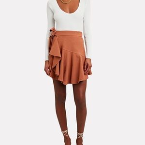A.L.C. Adelaide linen ruffle wrap skirt in brown-Tobasco color